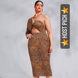 ⭐HOST PICK Leopard Cut Out Twist One Shoulder Dress Size 3X